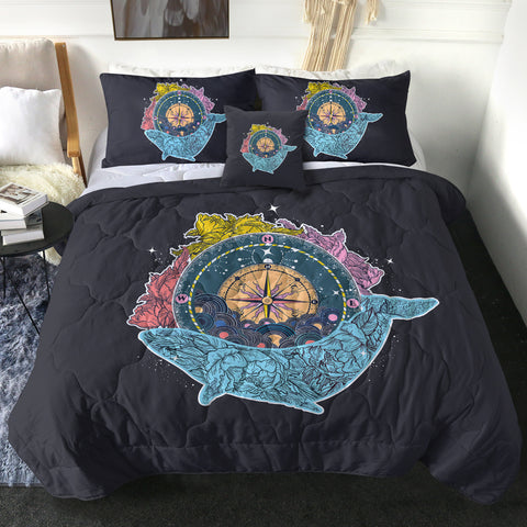 Image of Vintage Floral Pattern on Whale & Compass SWBD3763 Comforter Set