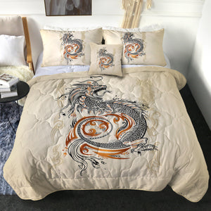 Gold Asian Dragon Beige SWBD3798 Comforter Set