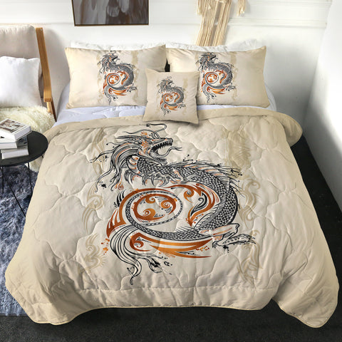 Image of Gold Asian Dragon Beige SWBD3798 Comforter Set