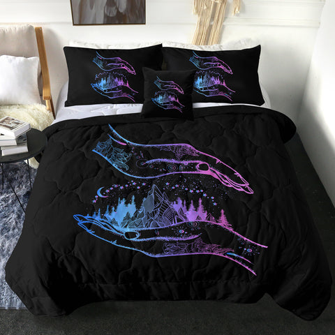 Image of Gradient Blue & Purple Night Forest in Hands SWBD3805 Comforter Set