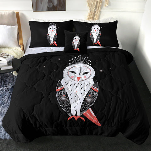 Image of White Red Female Owl SWBD3863 Comforter Set