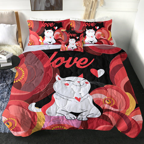 Image of Love White Cat Red Theme Japan Art SWBD3881 Comforter Set