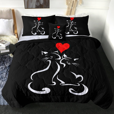 Image of Heart In Love Cat Line Art Black Theme SWBD3886 Comforter Set