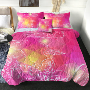 Love You Bird On Flower Pink Theme SWBD3924 Comforter Set