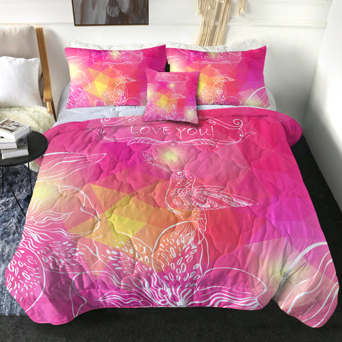 Image of Love You Bird On Flower Pink Theme SWBD3924 Comforter Set