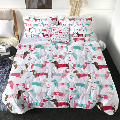 Image of Cute In Love Dachshund Cartoon SWBD3926 Comforter Set