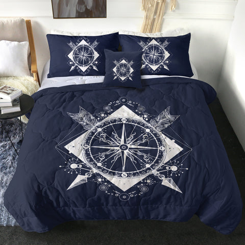 Image of Vintage Compass and Arrows Sketch Navy Theme SWBD3929 Comforter Set