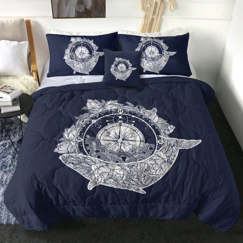 Image of Vintage Floral Whale & Compass Navy Theme SWBD3930 Comforter Set