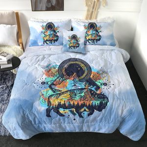 Vintage Buffalo & Compass - Watercolor Pastel Animal Theme SWBD3932 Comforter Set