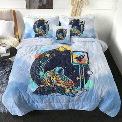 Image of Outspace Astronaut - Watercolor Pastel Theme SWBD3934 Comforter Set