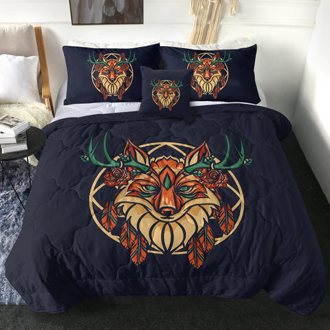 Image of Floral Brown Deer Geometric Illustration SWBD3936 Comforter Set