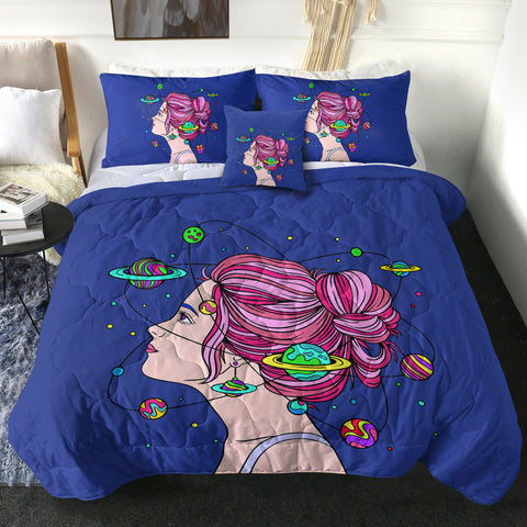 Image of Space Mind Girl Pink Hair Illustration SWBD3939 Comforter Set
