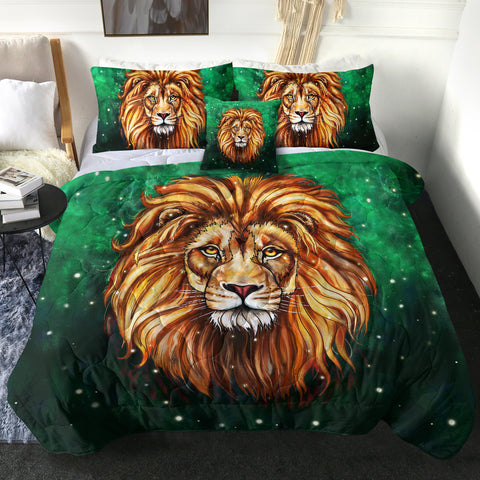 Image of Watercolor Draw Lion Green Theme SWBD3941 Comforter Set