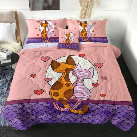 Image of Cute Cat Lovers Under The Moon Illustration SWBD3944 Comforter Set