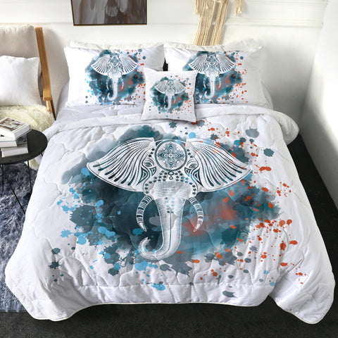 Image of Mandala Elephant Blue Gray Watercolor Spray SWBD4100 Comforter Set