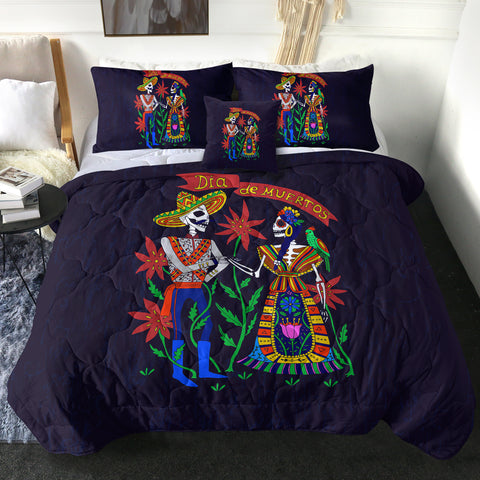 Image of Cartoon Bohemian Skull Couple SWBD4121 Comforter Set