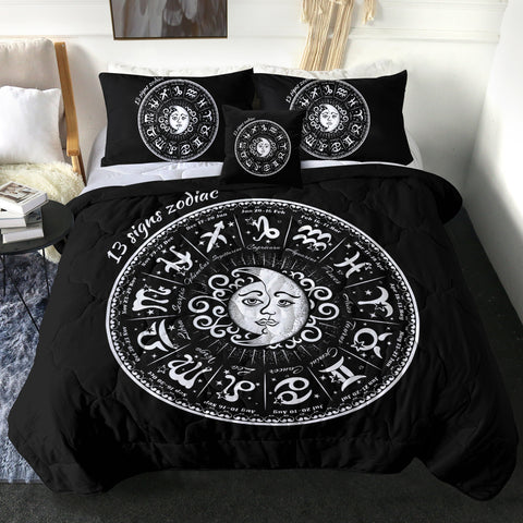 Image of Vintage B&W Sun Moon Round Zodiac SWBD4125 Comforter Set