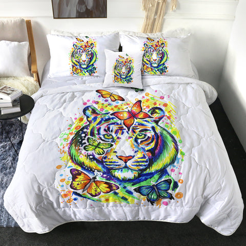 Image of Colorful Watercolor Tiger Sketch & Butterfly SWBD4222 Comforter Set