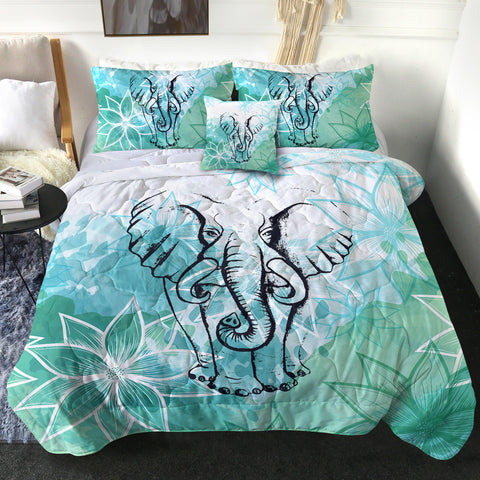 Image of Elephant Sketch Lotus Mint Theme SWBD4227 Comforter Set