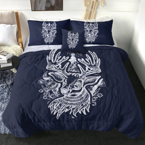 Image of Floral Vintage Deer White Sketch SWBD4233 Comforter Set
