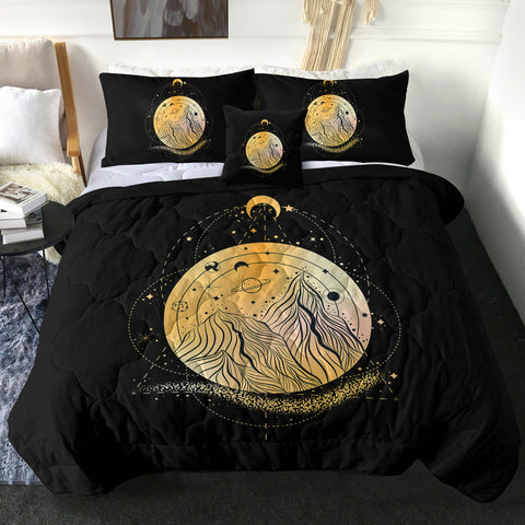 Image of Golden Galaxy Illustration Triangle Zodiac SWBD4242 Comforter Set