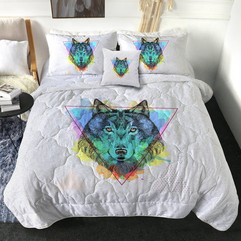 Image of Colorful Splash Watercolor Wolf SWBD4299 Comforter Set
