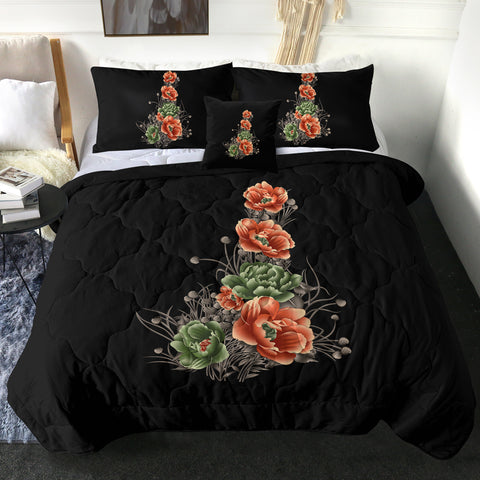 Image of Green & Salmon Lotus SWBD4302 Comforter Set