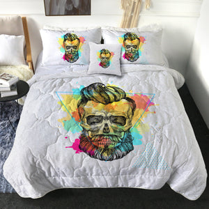 Pastel Watercolor Splash Barber Skull SWBD4306 Comforter Set