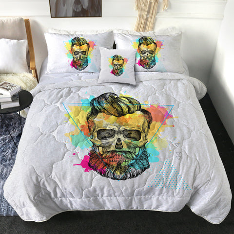 Image of Pastel Watercolor Splash Barber Skull SWBD4306 Comforter Set