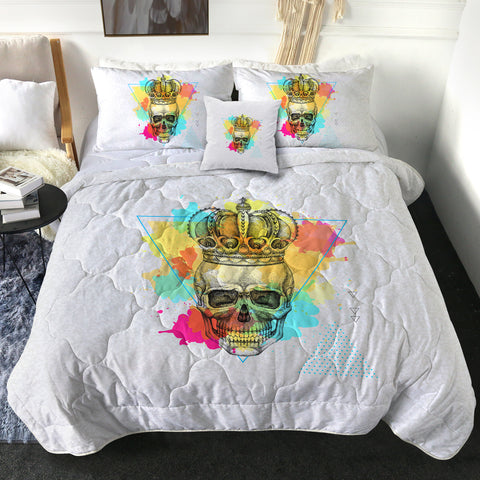 Image of Watercolor Splash King Crown Skull SWBD4319 Comforter Set