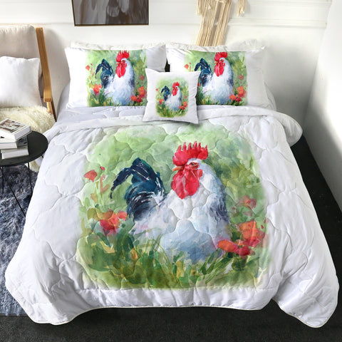 Image of White Chicken Watercolor Painting SWBD4331 Comforter Set