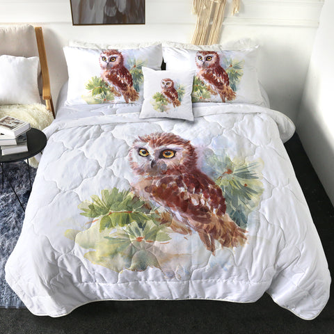 Image of Owl On Tree Watercolor Painting SWBD4397 Comforter Set