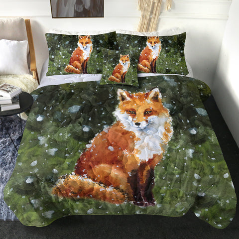 Image of Female Fox In Snow Watercolor Painting SWBD4402 Comforter Set