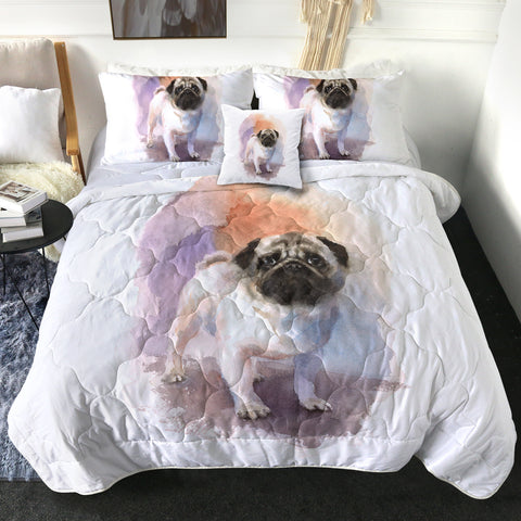 Image of White Pug Colorful Theme Watercolor Painting SWBD4403 Comforter Set