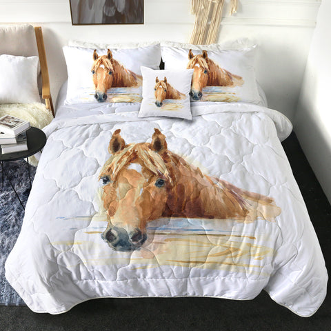 Image of Brown Horse Watercolor Painting SWBD4406 Comforter Set