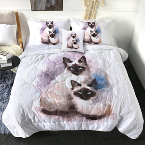 Two Thai Cats Blue & Purple Theme Watercolor Painting SWBD4410 Comforter Set