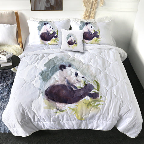 Image of Panda and Flowers Watercolor Painting SWBD4412 Comforter Set