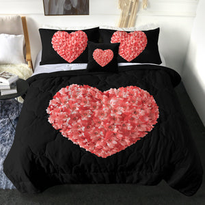 Multi Pink Flowers In Heart Shape Black Theme SWBD4414 Comforter Set