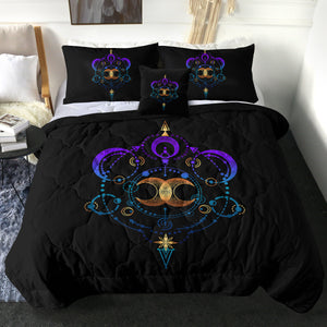 Galaxy Moon Gradient Mint & Purple Zodiac Black Theme SWBD4416 Comforter Set