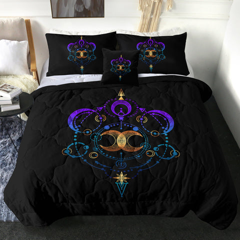 Image of Galaxy Moon Gradient Mint & Purple Zodiac Black Theme SWBD4416 Comforter Set