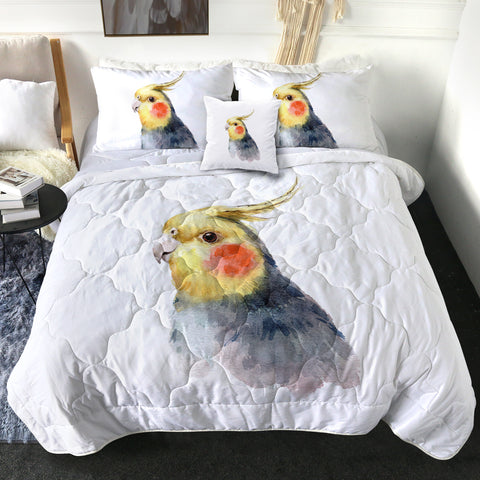 Image of Yellow & Black Parrot White Theme Watercolor Painting SWBD4417 Comforter Set