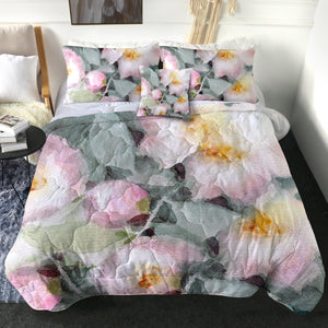 Pink Lotus & Green Leaves Watercolor Painting SWBD4418 Comforter Set