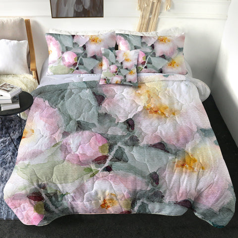 Image of Pink Lotus & Green Leaves Watercolor Painting SWBD4418 Comforter Set
