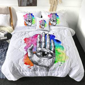 Eye In Hand Sketch Colorful Galaxy Background SWBD4420 Comforter Set