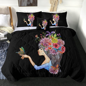 Butterfly Standing On Hand Of Floral Hair Lady SWBD4424 Comforter Set