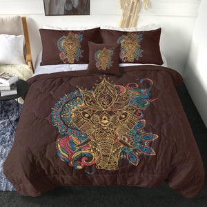 Golden Elephant Buddha Mandala Brown Theme SWBD4425 Comforter Set