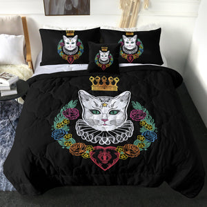 Colorful Flowers & White Cat Crown SWBD4427 Comforter Set