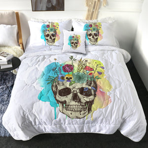 Colorful Flowers On Skull Watercolor Background SWBD4430 Comforter Set