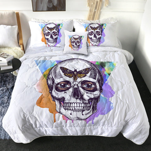 Image of Butterfly Skull Sketch Colorful Watercolor Background SWBD4432 Comforter Set