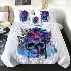 Floral Skull Black Sketch Blue & Pink Watercolor SWBD4433 Comforter Set